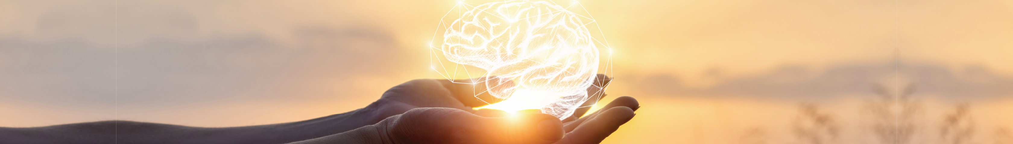 Hands extended holding a digitally embedded picture of a white human brain