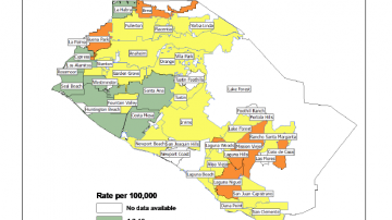Salmonella Rates by City, Orange County, 2015