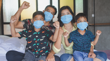 Family with masks