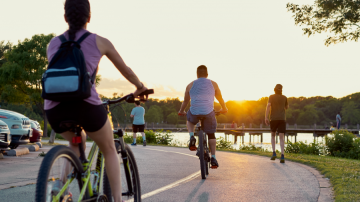 People biking and running