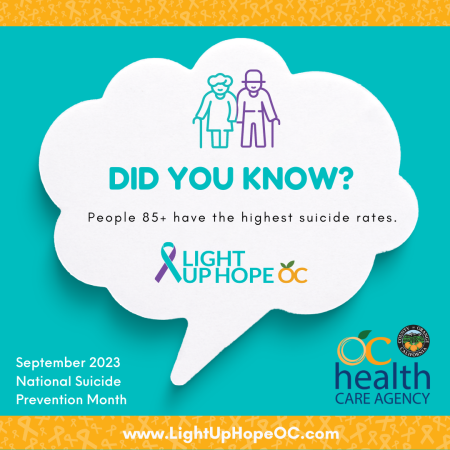 Did You Know - People 85plus have the highest suicide rates.