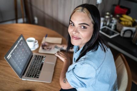 woman using computer